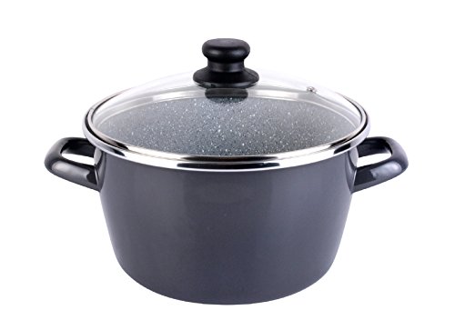 Desconocido Magefesa Dolomiti Olla 24 cm de Acero esmaltado con Tapa, Antiadherente Multicapa Efecto Piedra, Color Exterior. Apta para Todo Tipo de cocinas incluida inducción, Gris Marengo, 24