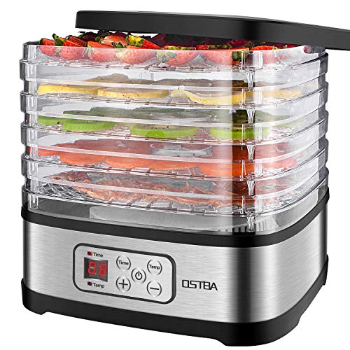 Deshidratador de Alimentos 240W OSTBA, Deshidratadora de Frutas con 5 Bandejas Altura Regulable, Pantalla LCD, emporizador y temperatura regulable Deshidratador de Frutas, Vegetales, Carne, Sin BPA