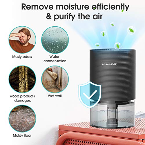 Deshumidificador portátil, Mini deshumidificador 750 ml, luz de ambiente de 7 colores, apagado automático, ahorro de energía, buena ayuda para el dormitorio / escritorio para mejorar el medio ambiente