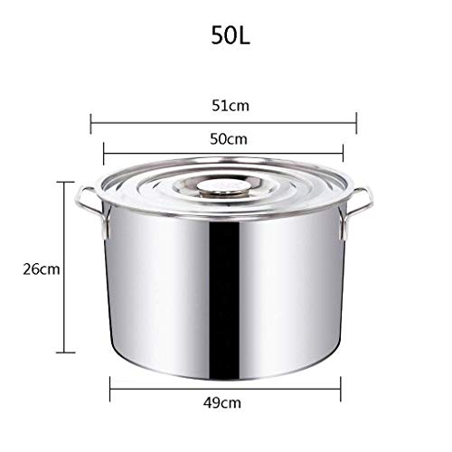 Detazhi Acero Inoxidable Olla Grande y Profunda, Profesional Inducción-Segura Acero Inoxidable de la Olla con Tapa, Apto for Fuentes térmicas Varios (Tamaño: 35 * 20 cm (18L)) Size : 50 * 26cm(50L)