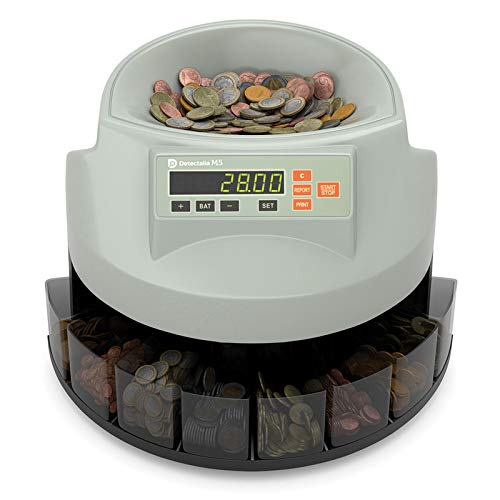 Detectalia M5 Contador y clasificador de todos los tipos de monedas euro. Puede conectarse a impresora térmica para imprimir resultados.