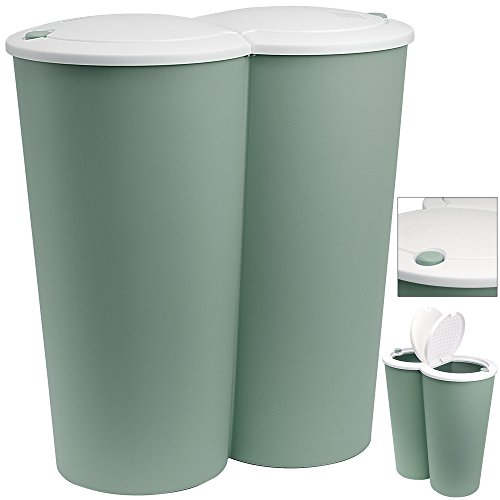 Deuba Cubo de Basura Verde 50L 2x25L basurero Interior Cocina para residuos Reciclaje 2 Compartimentos Doble contenedor