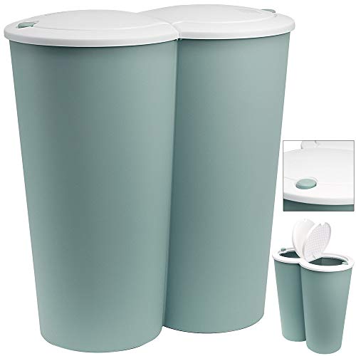 Deuba Cubo de Basura Verde 50L 2x25L basurero Interior Cocina para residuos Reciclaje 2 Compartimentos Doble contenedor