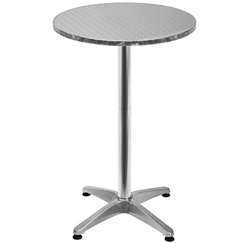 Deuba Mesa alta de bar Bistro altura ajustable 70 a 115cm multifuncional de Acero y Aluminio Ø60cm Color Plata redonda