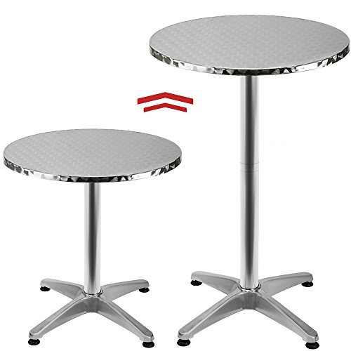 Deuba Mesa alta de bar Bistro altura ajustable 70 a 115cm multifuncional de Acero y Aluminio Ø60cm Color Plata redonda