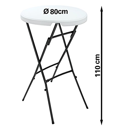 DEUBA Mesa alta plegable redonda de bar Blanca Ø 80cm altura 110cm Plástico para jardín fiestas celebraciones bodas