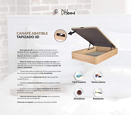DHOME Canape Abatible Tapizado 3D 4 válvulas Maxima Calidad Esquinas canapé Madera (105x190 Roble, 22mm)