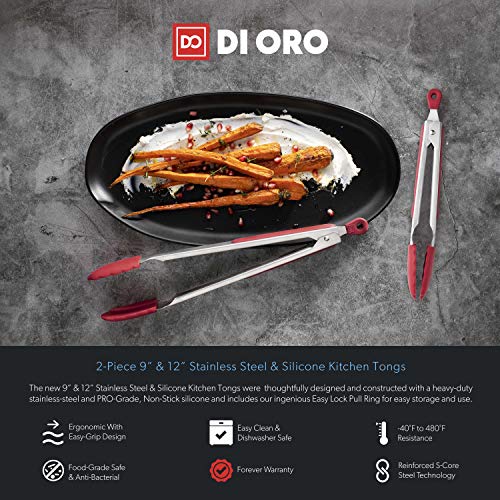 DI Oro® - Conjunto de Pinzas de Cocina Profesionales - Acero Inoxidable con Puntas de Silicona Antiadherente y Resistente a 250°C - Excelentes Utensilios de Cocina para cocinar, Servir y parrillar