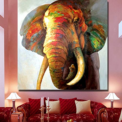 Dibujado a Mano Pintura al óleo Lienzo Elefante Retrato Marfil Animales Decoración Cuadro Hogar Pared Arte Regalos,NoFrame,70x80cm