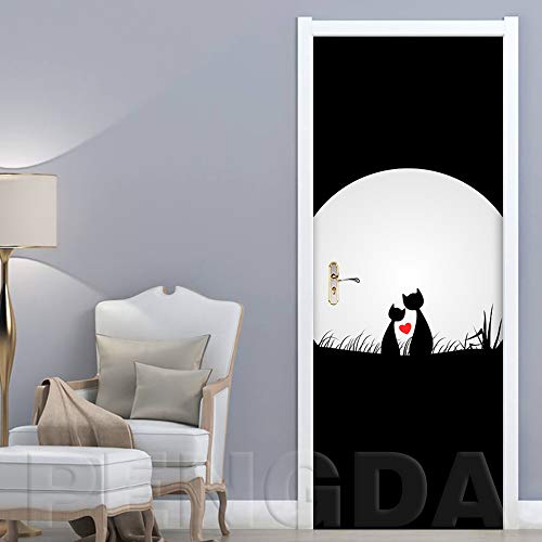 Dibujos Animados De Animales Lunares 3D Imprimir Vinilo Puertas De La Casa Papel Pintado Murales De Pared Pegatinas Carteles Para La Habitación De Los Niños Decoración Del Hogar 77X200Cm