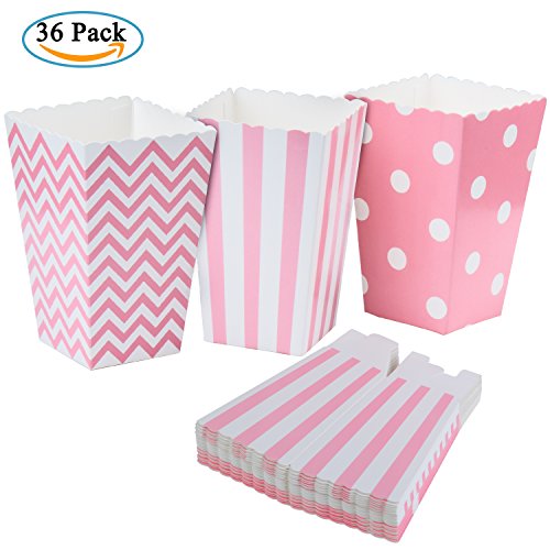 Diealles 36PCS Mini Caja de Fiesta de Palomitas Contenedor de Dulces para Los Bocados del Partido, Los Dulces, Las Palomitas y Los Regalos - Rosa