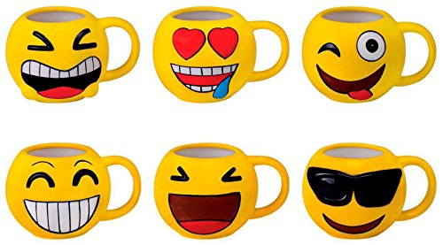 DISOK - Taza Emoticonos - Tazas Emojis, Emoticonos para Niños, Infantiles, Juveniles. Mugs Desayuno para Regalos y Detalles de Bodas, Bautizos, Comuniones y Cumpleaños