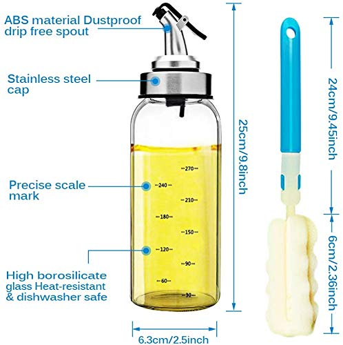 Dispensador De Aceite De Oliva y Vinagre con Boquillas Antigoteo - Dispensador De La Botella del Aceite y del Vinagre [Marcador de líneas con una escala] 300ML,Cepillo de regalo