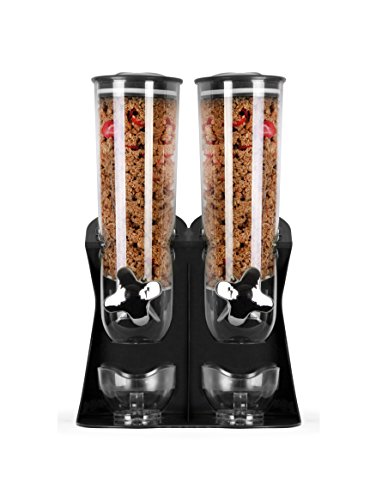 Dispensador de cereales hermético Enyaa con bandeja integrada, con diseño anti-derrame, ideal para la casa, para poner en la cocina, para el desayuno, para alimentos para mascotas; etc doble black