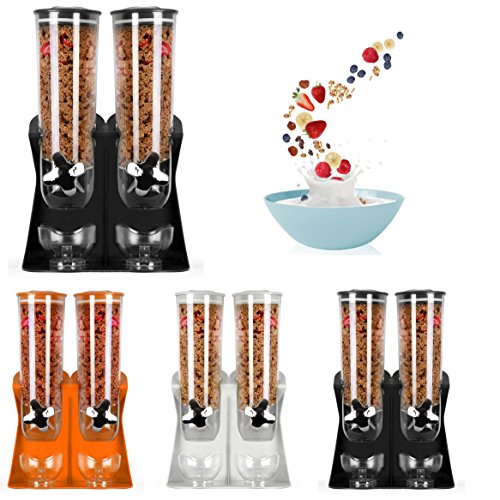 Dispensador de cereales hermético Enyaa con bandeja integrada, con diseño anti-derrame, ideal para la casa, para poner en la cocina, para el desayuno, para alimentos para mascotas; etc doble black