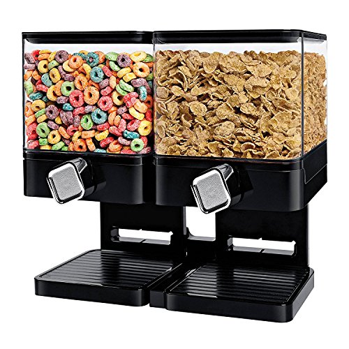 Dispensador de cereales hermético Enyaa con bandeja integrada, con diseño anti-derrame, ideal para la casa, para poner en la cocina, para el desayuno, para alimentos para mascotas; etc doble blanco