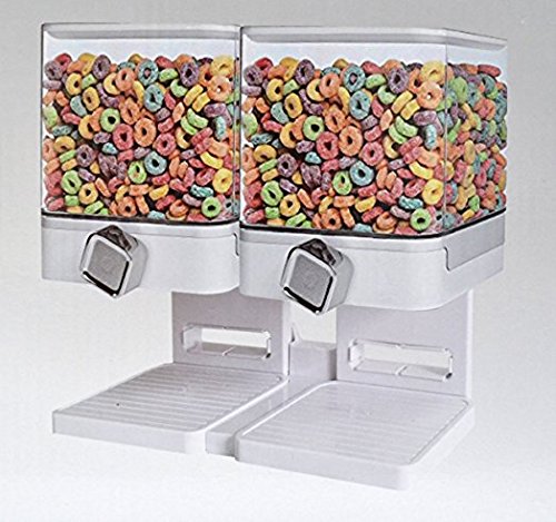 Dispensador de cereales hermético Enyaa con bandeja integrada, con diseño anti-derrame, ideal para la casa, para poner en la cocina, para el desayuno, para alimentos para mascotas; etc doble blanco