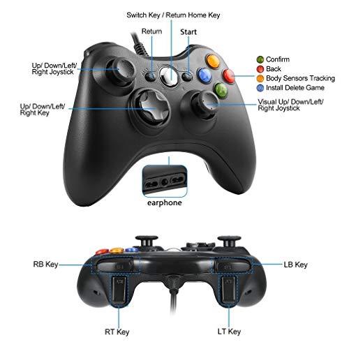 Diswoe Xbox 360 Mando de Gamepad, Controlador Mando USB de Xbox 360 con Vibración, Controlador de Gamepad para Xbox 360 Mando para PC Windows XP/7/8/10