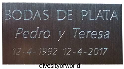 diversityofworld Figura Bodas de Plata con Placa GRABADA con el Texto Que Indiques y Dibujo Corazón (Opcional)