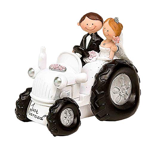 Divertida Figura de Resina para Tarta de Bodas"Novios en Tractor". Recuerdos. Decoración. Regalos Originales. Detalles de Bodas, Comuniones, Bautizos, Cumpleaños.CC