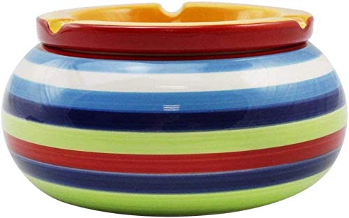 Dliso4 2-Piece Set ceniceros cenicero de Viento elaborados con los Mejores Dolomita de cerámica en Verde y Naranja Cada uno con Rayas Coloridas