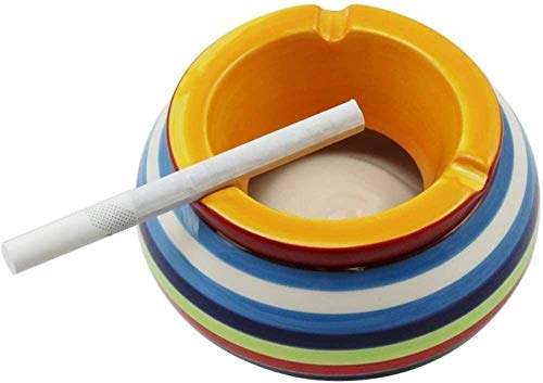 Dliso4 2-Piece Set ceniceros cenicero de Viento elaborados con los Mejores Dolomita de cerámica en Verde y Naranja Cada uno con Rayas Coloridas