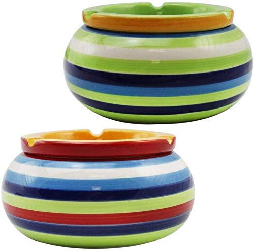 Dliso4 2-Piece Set ceniceros cenicero de Viento elaborados con los Mejores Dolomita de cerámica en Verde y Naranja Cada uno con Rayas Coloridas
