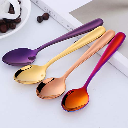 Do Buy - Cucharillas de café, postre, té (8 unidades), varios colores, acero inoxidable, negro, azul, morado, dorado, oro rosa, plata, arcoíris y rojo., 14cm klein teelöffel bunt 8er