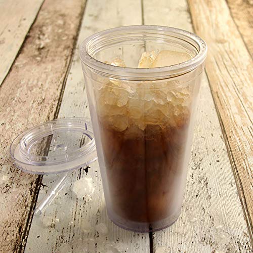 Doble pared Copas de plástico 16 oz / 470 ml por bar@drinkstuff - Pack de 2 | Copas SAN plástico con tapa y paja, plástico Vasos