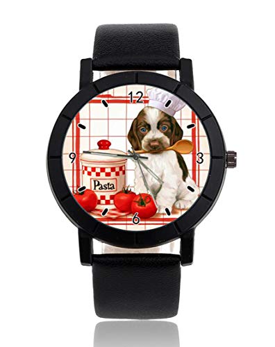 Dog Chef hace postre personalizado reloj casual correa de cuero negro reloj de pulsera para hombres y mujeres, unisex