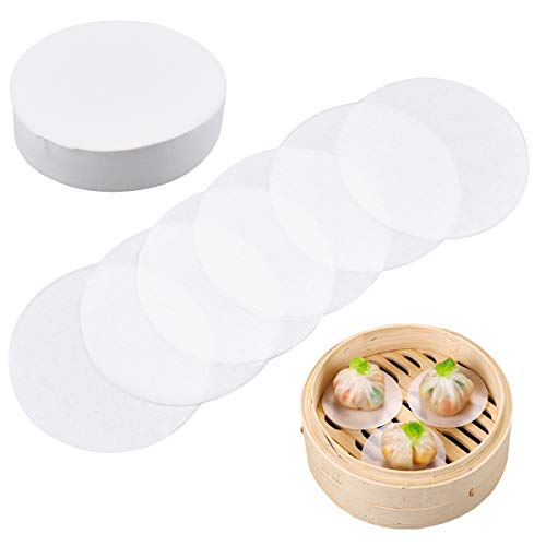 Dokpav hornear papel de pergamino, 500pcs 9cm Horno Papel Redondo Antiadherente, Papeles para Maquina de Hamburguesas, Bamboo Steamer Papel Liners, para Freír el Aire, Cesta de vapo, Sartén, Barbacoa