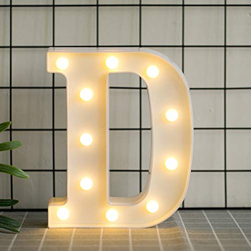 DON LETRA Letras Decoración Luminosa para Habitación de Niños, Luces LED con 11 Bombillas, 2 Pilas AA, Plástico, Decoración del Hogar, Altura de 22cm- Letra D