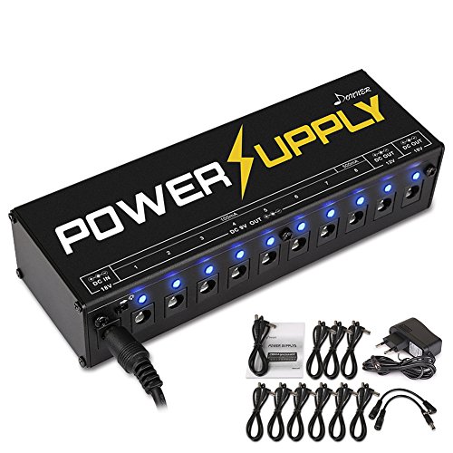 Donner® Fuente de alimentación para pedal de Guitarra, 10 salidas aisladas de 9V/12V/18V, indicador LED, cables incluidos