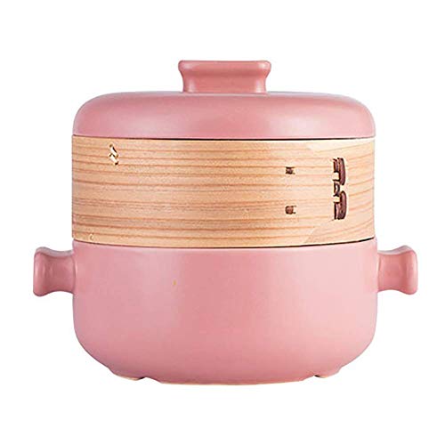 Dpliu Cacerola Plato japonés de Dos Pisos Vapor cazuela, la Llama Abierta a Prueba de Calor Sopa de Olla, 2.5L hogar Crisol de guisado de cerámica Negro Cocotte 2,5 litros