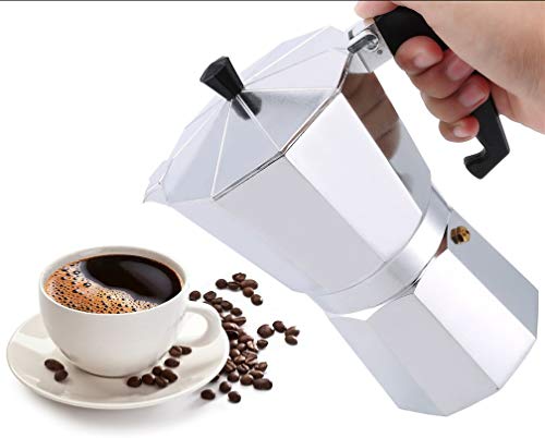 Dpower Cafetera Italiana Cafetera Italiana Espresso 6/12 Tazas Cafetera Moka Clásica Adecuada para Cocina/Estufa de Gas Uso Doméstico y en la Oficina Plata