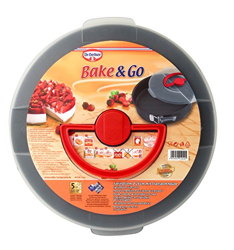 Dr. Oetker Bake&go Molde Hornear Redondo Desmontable, Tartas y bizcochos con Tapa para transportarr y almacenar, Acero con Revestimiento Antiadherente Color Negro y plástico Transparent