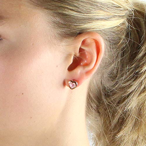 Drachenfels Pendientes de corazón pequeños de plata real chapada en oro rojo con piedra de cuarzo rosa Colección Heartbreaker Stone Pendientes elegantes para mujer D HE 23-3 / RG