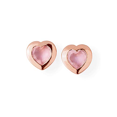 Drachenfels Pendientes de corazón pequeños de plata real chapada en oro rojo con piedra de cuarzo rosa Colección Heartbreaker Stone Pendientes elegantes para mujer D HE 23-3 / RG