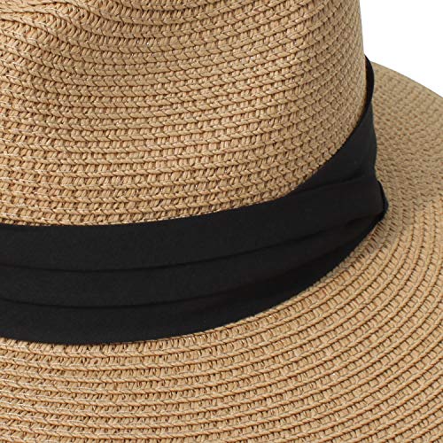 DRESHOW Mujeres Sombrero de Panamá Sombreros de Paja Sombrero de Verano Sombrero de Playa Fedora Sombrero de ala Ancha Sombrero de Paja UPF 50+