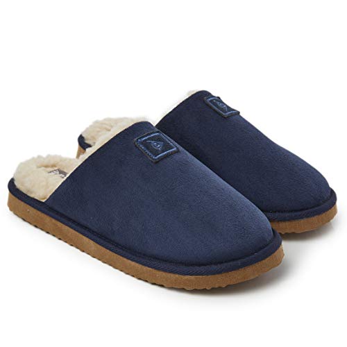 Dunlop Zapatillas Casa Hombre, Memory Foam Pantuflas Peluche Abiertas, Zapatillas De Estar En Casa Invierno Calientes Suela de Goma Dura Interior Exterior,Azul Navy, 44 EU (Talla 10 UK)