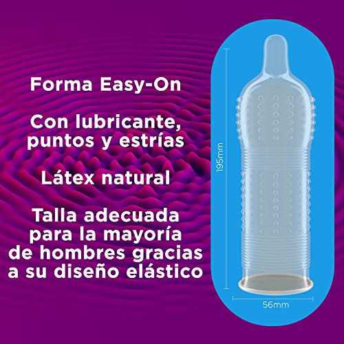 Durex Mutual Clímax - Preservativos Con Puntos Y Estrías Para Ella Y Efecto Retardante Mutuo, Negro, Estandar, 12 Uds