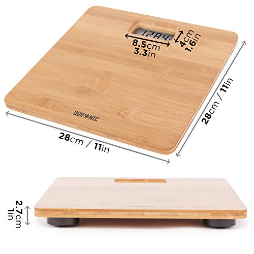 Duronic BS503 Báscula de baño digital - Capacidad máxima de 180kg - Mide el peso corporal en kilos, libras y stone - Diseño de madera de bambú - Se enciende al subirse - Sensores de precisión