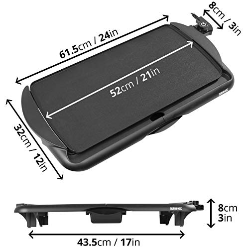 Duronic GP20 Plancha de asar grill eléctrico - Parrilla de cocina antiadherente 2000W 52 x 27 cm con temperatura regulable y bandeja para la grasa extraíble - Grill transportable y fácil de limpiar