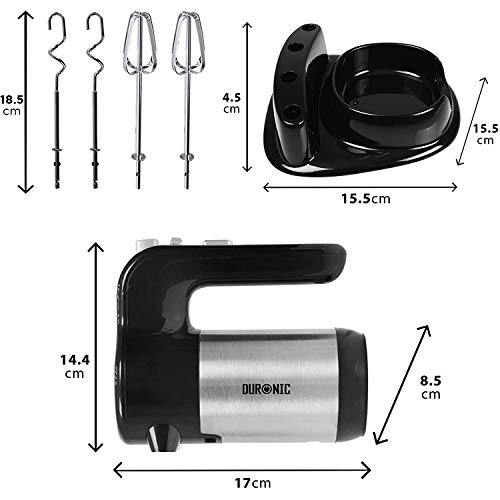 Duronic HM3 Batidora Amasadora Repostería 300 W con 5 Velocidades y Función Turbo 2 Varillas para Batir y Amasar Panadería