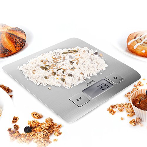 Duronic KS1009 Báscula de cocina digital 16x20cm – Pantalla LDC con lectura de dígitos fácil – Peso máximo 10kg – Función tara – Mide en gramos, libras, onzas fluidas y mililítros – Color gris