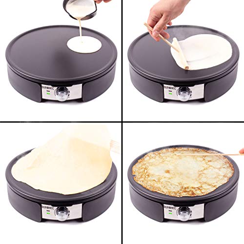 Duronic PM152 Crepera Eléctrica de 1500W con placa antiadherente de 37 cm – Temperatura regulable – Accesorios Incluidos - Ideal para hacer crêpes, pancakes, tortitas, tortillas, creps, panqueques