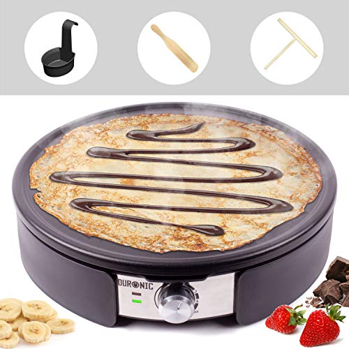 Duronic PM152 Crepera Eléctrica de 1500W con placa antiadherente de 37 cm – Temperatura regulable – Accesorios Incluidos - Ideal para hacer crêpes, pancakes, tortitas, tortillas, creps, panqueques