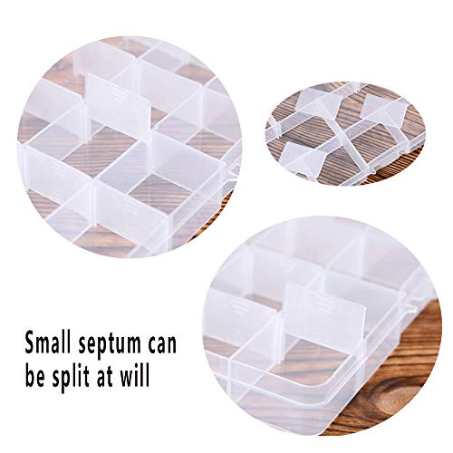 DXIA 3pcs Caja Ajustable Organizador, Caja Transparente Compartimentos, Contenedor para Guardar Cuentas de Plástico Transparente y Ajustable, 10/15/24 Rejilla seperadora pequeña