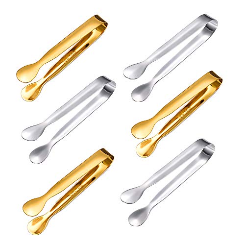 DXIA Juego de 6 Pinza Azúcar, Pinza para Hielo INOX, U-Forma Acero Inoxidable Clip Caramelo, Mini Pinzas para Cocina, Antideslizante Portátil, para Boda Cumpleaño Fiesta Cocina Bar Club