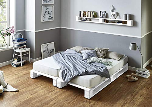 Dydaya Palets Blancos de 105 x 200 de Madera Lijados y Pintados de Blanco para Base de Cama & Pallets para Camas, Somieres, Estructuras